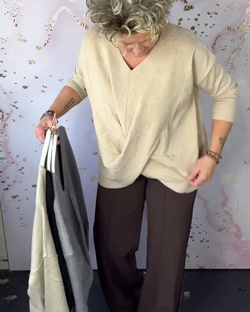 Irregular Hem V-Neck Sweater - Image 14