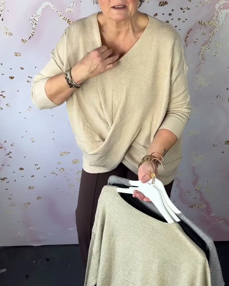Irregular Hem V-Neck Sweater - Image 16