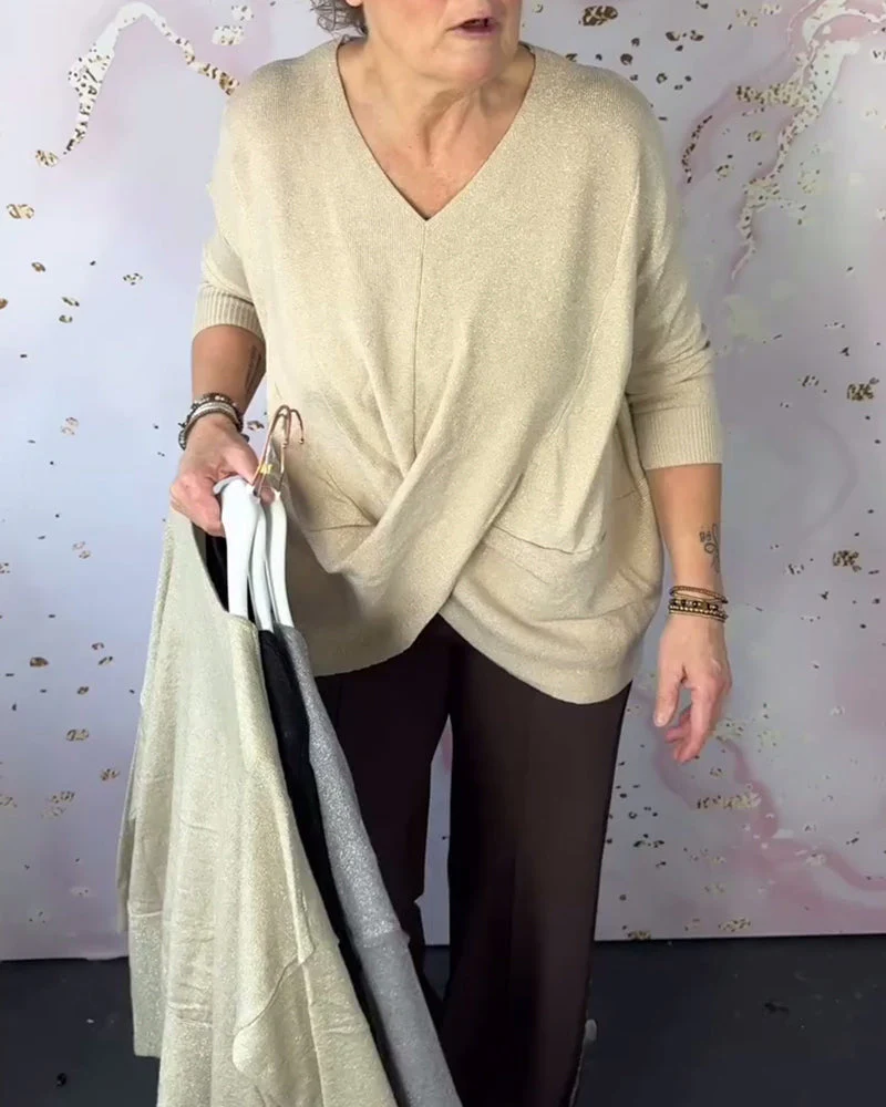 Irregular Hem V-Neck Sweater - Image 2