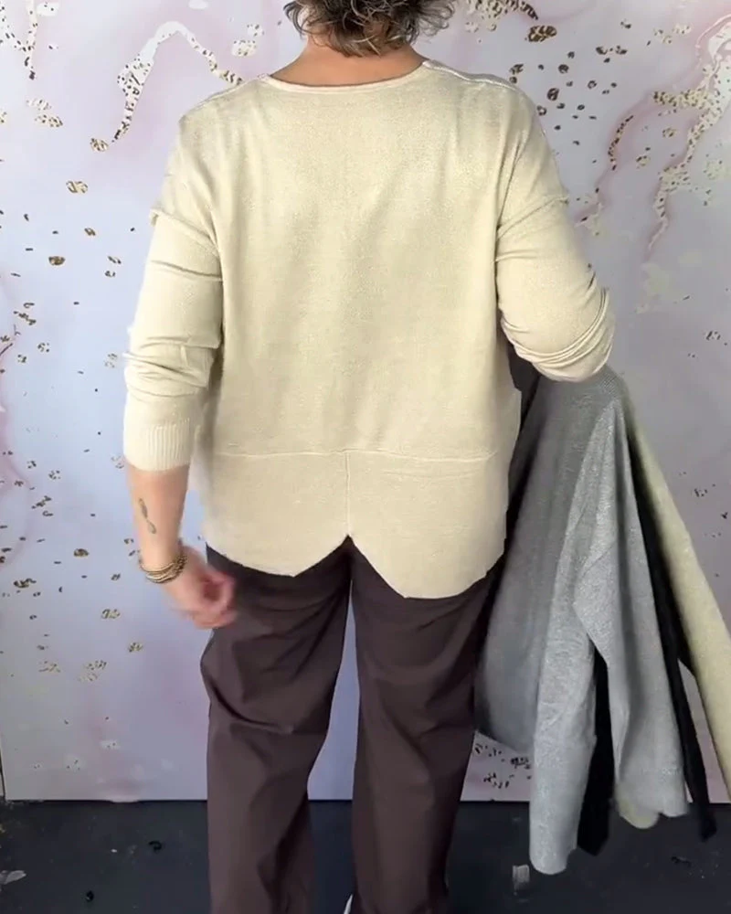 Irregular Hem V-Neck Sweater - Image 4