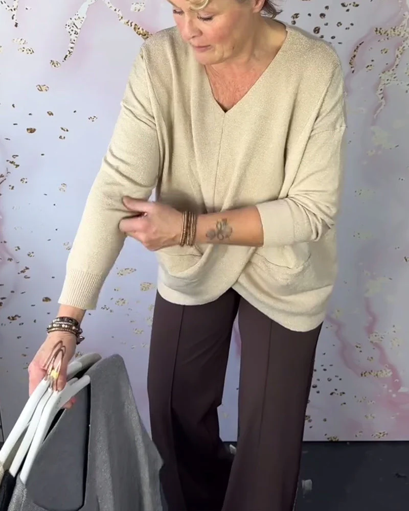 Irregular Hem V-Neck Sweater - Image 5