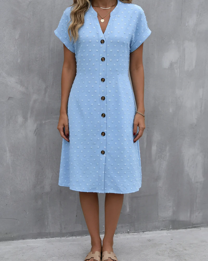 Jacquard V-Neck Button-Front Midi Shirt Dress