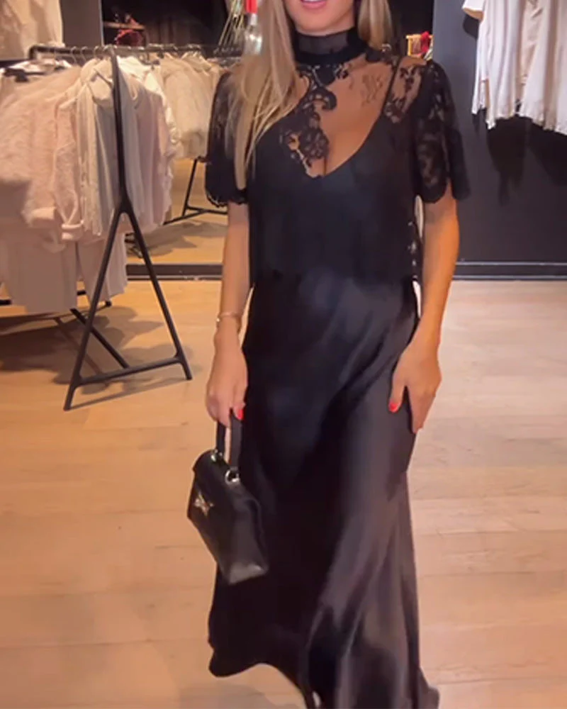 Lace And Mesh Blouse And Draped Slip Dress Sets - Image 2