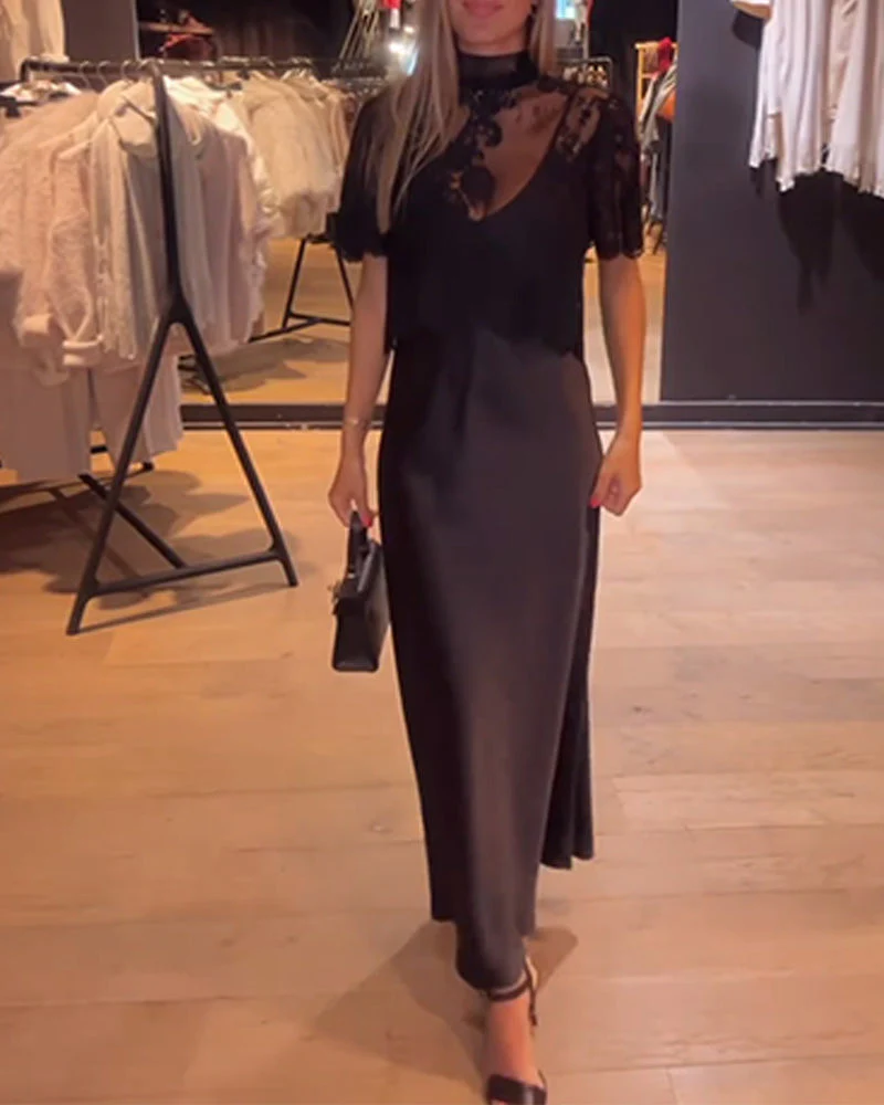 Lace And Mesh Blouse And Draped Slip Dress Sets - Image 4