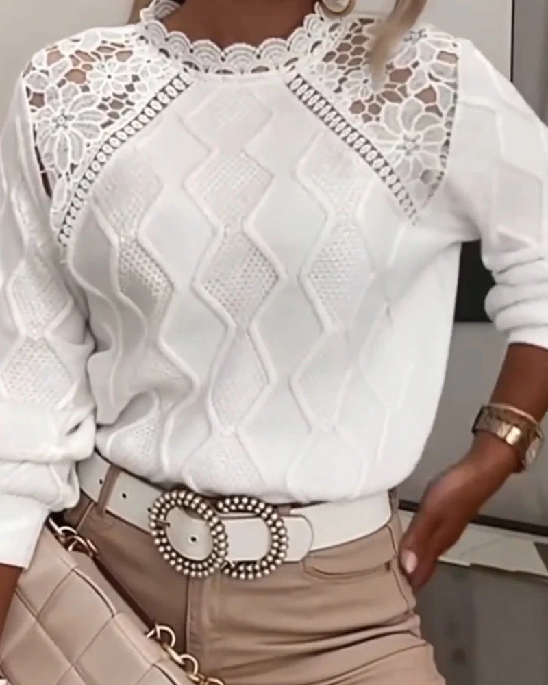 Lace Trim Fashion Patchwork Sweater - Image 7