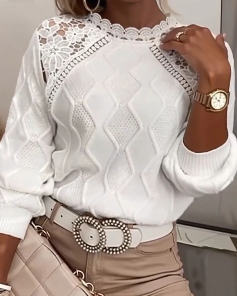 Lace Trim Fashion Patchwork Sweater - Image 8