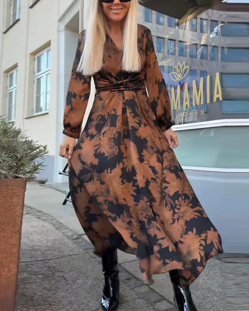Lantern Sleeve Retro Print Dress