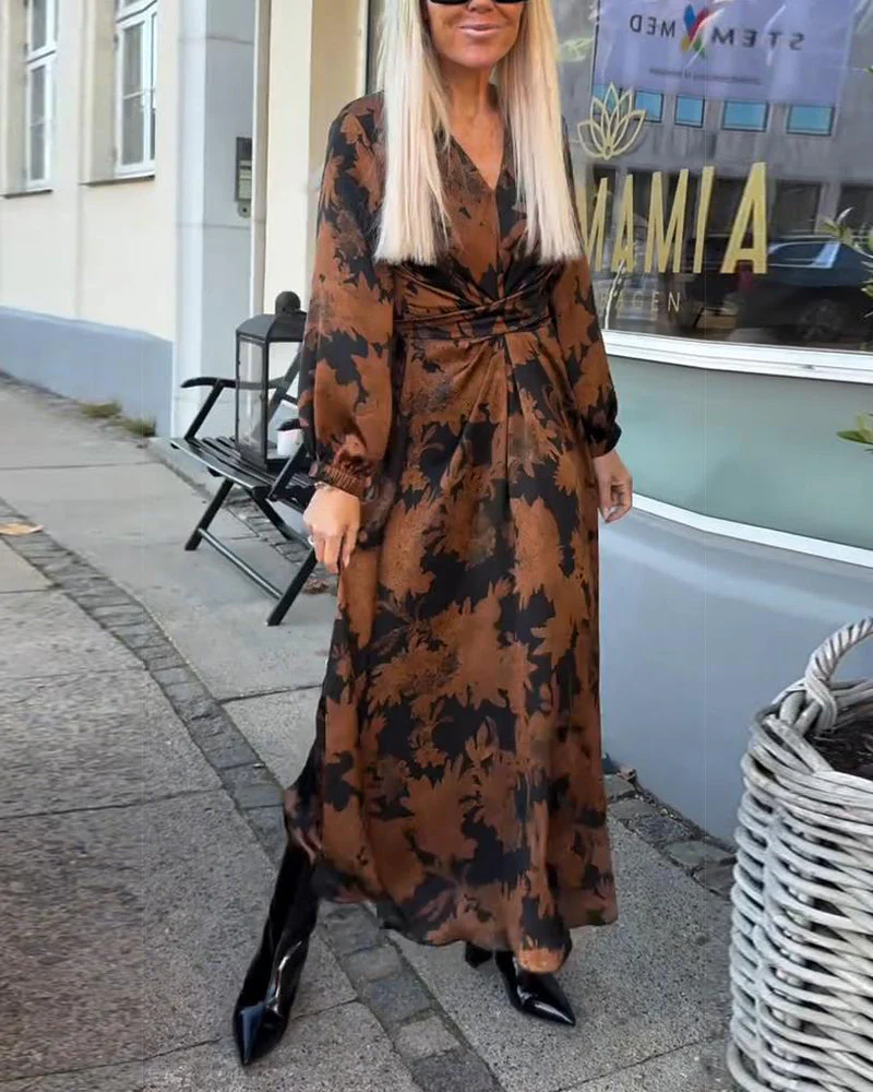 Lantern Sleeve Retro Print Dress - Image 5