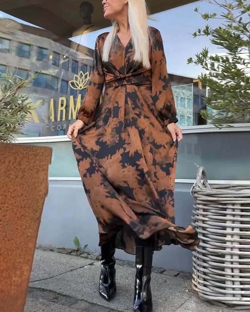 Lantern Sleeve Retro Print Dress - Image 7