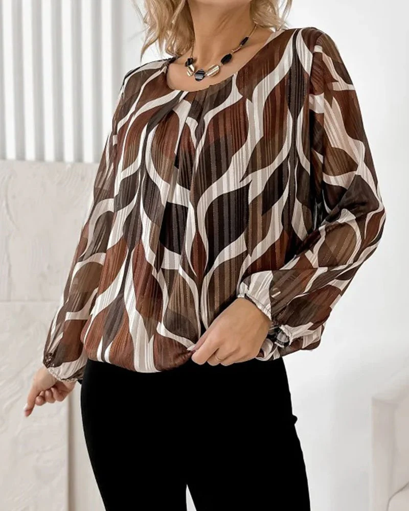 Lantern Sleeve Round Neck Blouse - Image 3