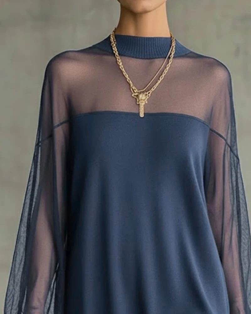 Lantern Sleeve Solid Color Patchwork Dress - Image 5