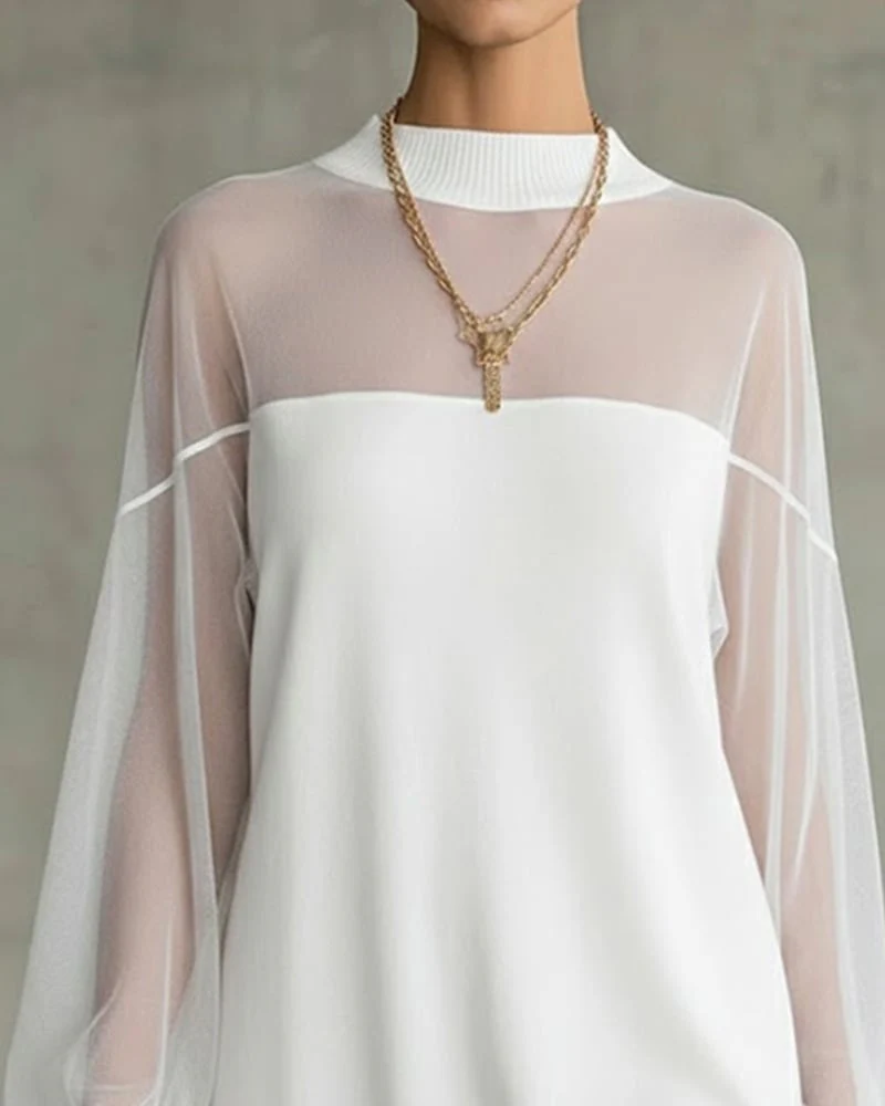 Lantern Sleeve Solid Color Patchwork Dress - Image 8