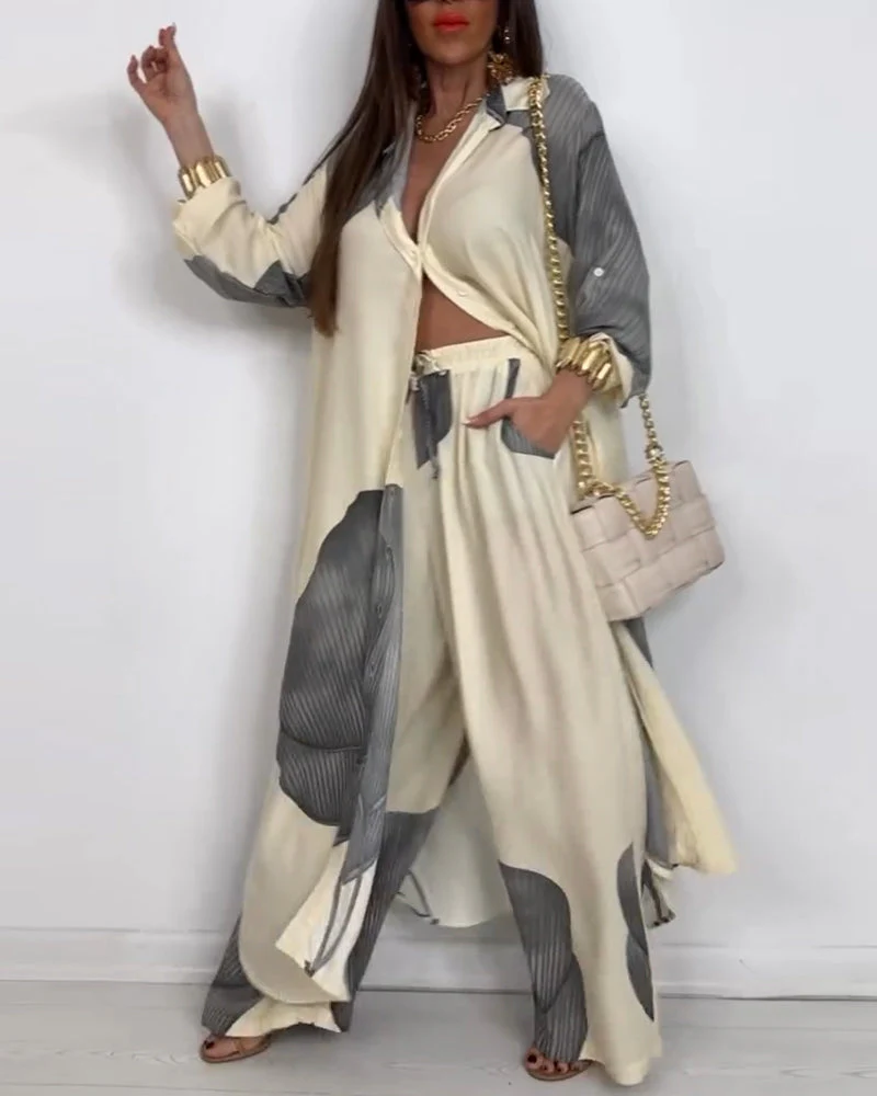 Lapel Button Colorblock Striped Straight Pants Suit - Image 2