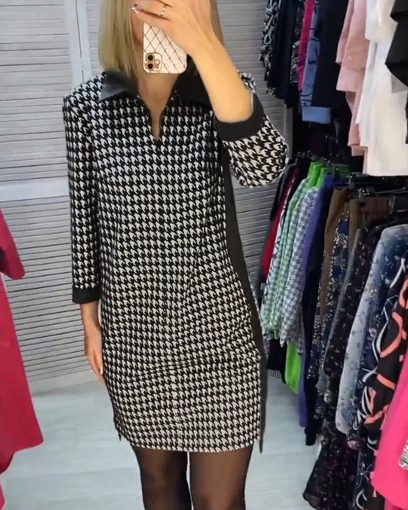 Lapel Dress with Pocket and Plaid - Image 10