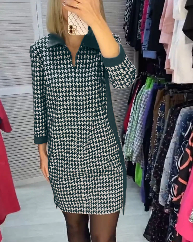 Lapel Dress with Pocket and Plaid - Image 11