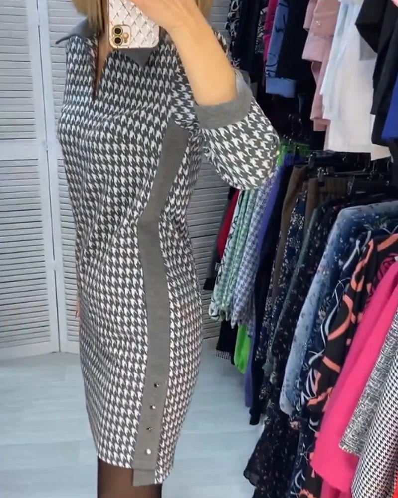 Lapel Dress with Pocket and Plaid - Image 15