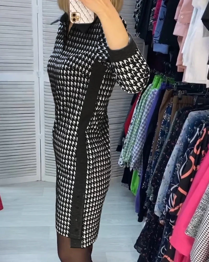Lapel Dress with Pocket and Plaid - Image 18