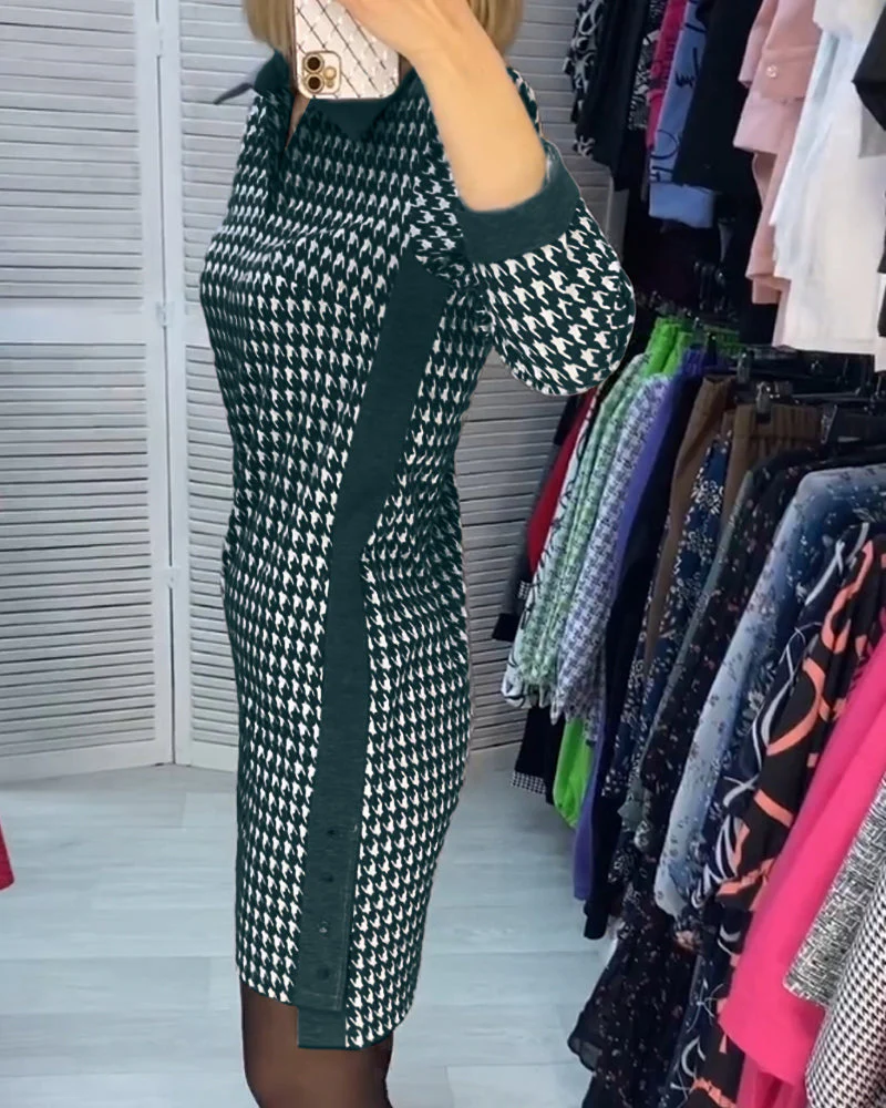 Lapel Dress with Pocket and Plaid - Image 19