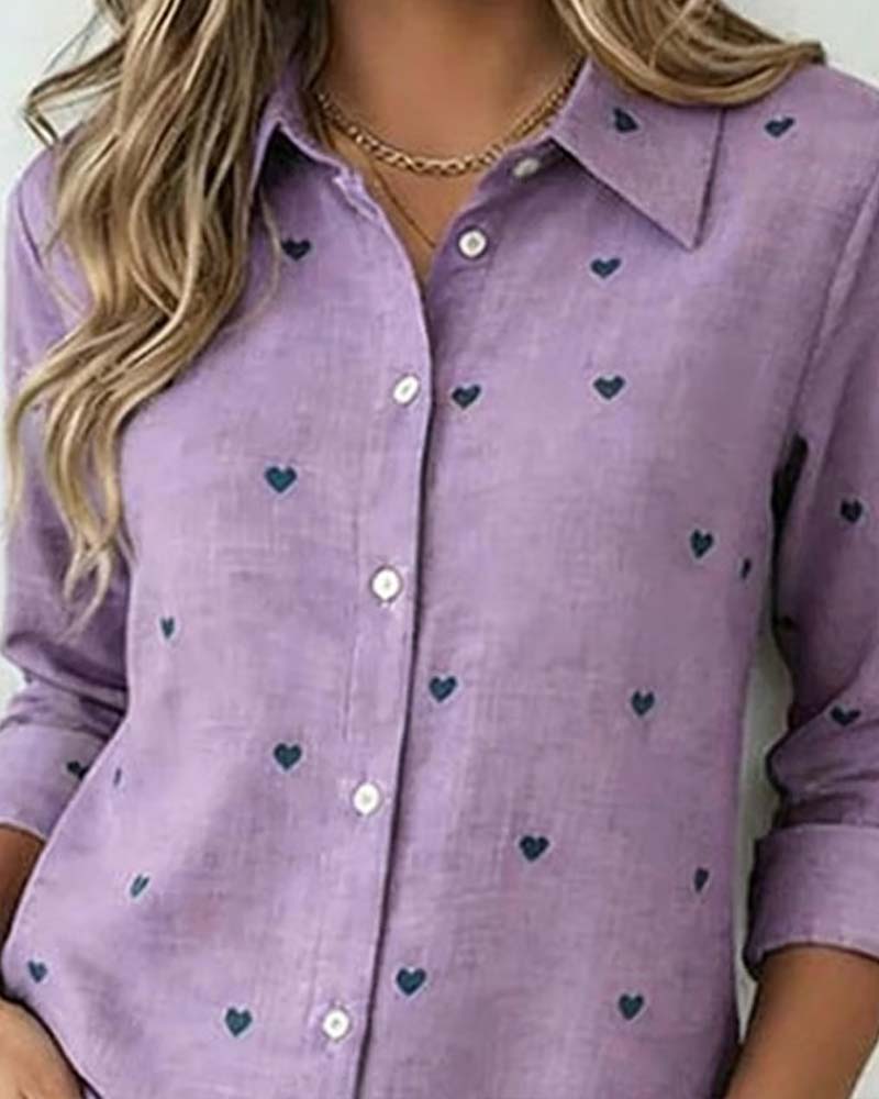 Lapel Heart Print Shirt - Image 2