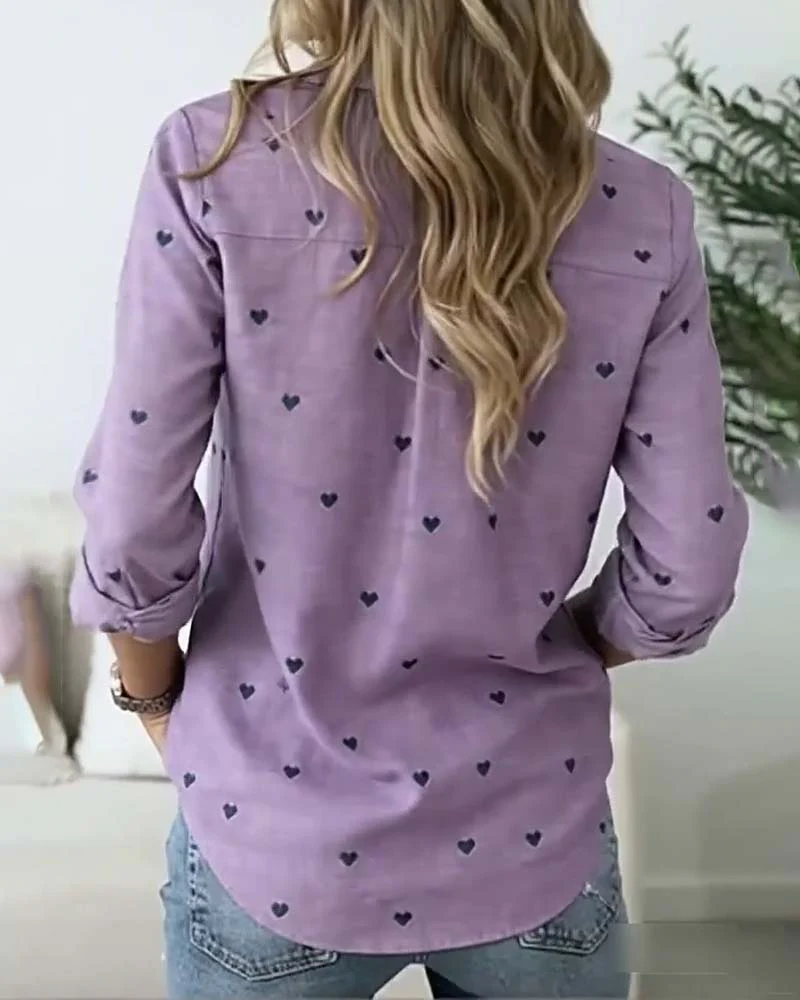 Lapel Heart Print Shirt - Image 3