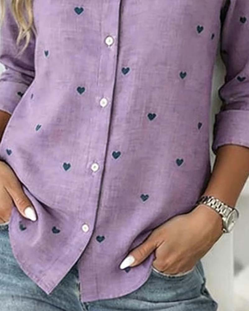 Lapel Heart Print Shirt - Image 4
