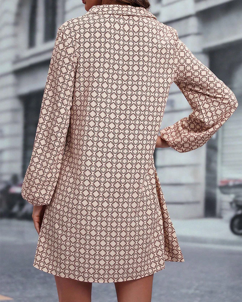 Lapel Long Sleeve Printed Dress - Image 41