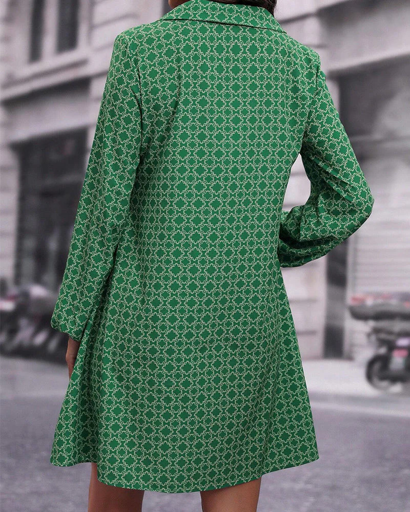 Lapel Long Sleeve Printed Dress - Image 53