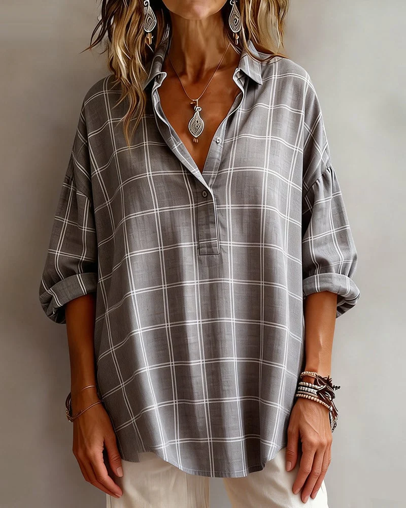 Lapel Plaid Sophisticated Shirt - Image 3