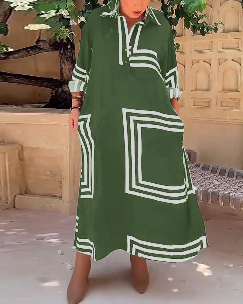 Lapel rectangular printed casual dress - Image 11