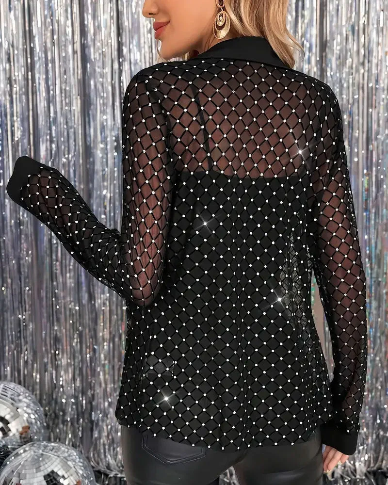 Lapel Shimmering Long-Sleeved Shirt - Image 4
