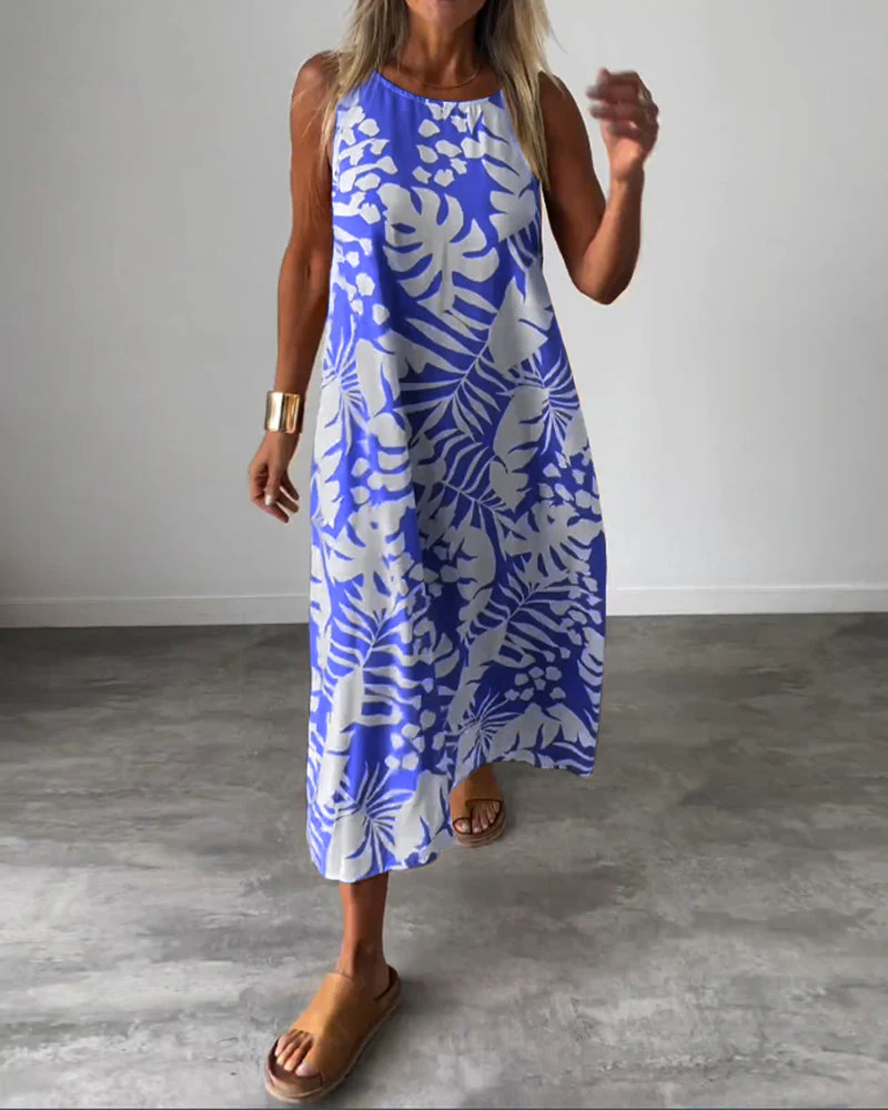 Leaf print casual sleeveless dress - Image 11