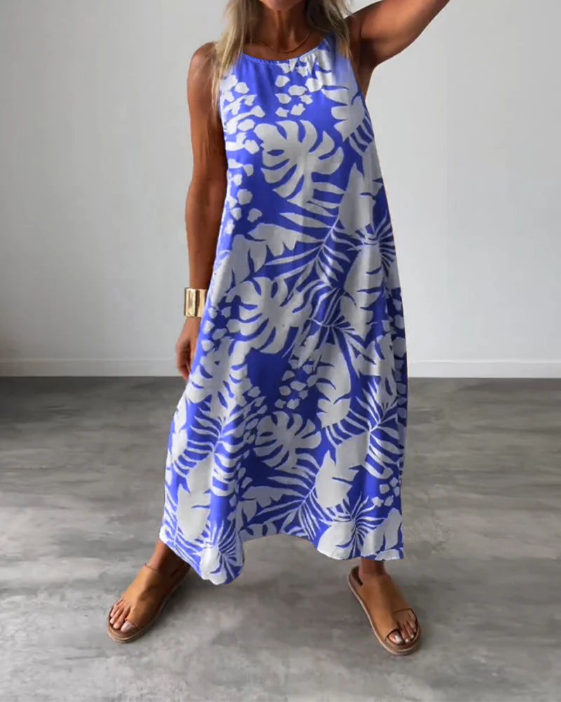 Leaf print casual sleeveless dress - Image 12
