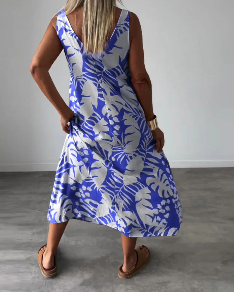 Leaf print casual sleeveless dress - Image 14