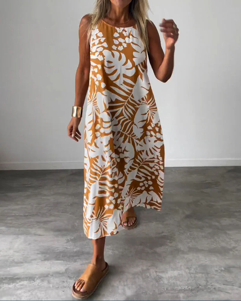Leaf print casual sleeveless dress - Image 15