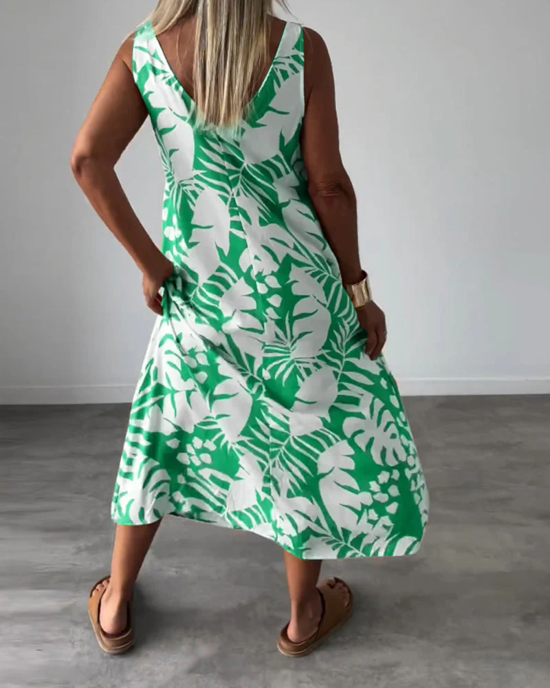 Leaf print casual sleeveless dress - Image 23