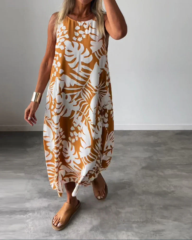 Leaf print casual sleeveless dress - Image 28