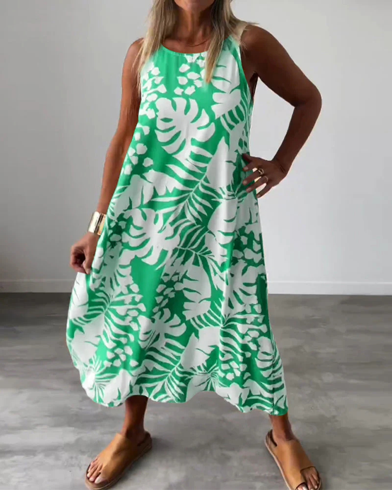 Leaf print casual sleeveless dress - Image 34