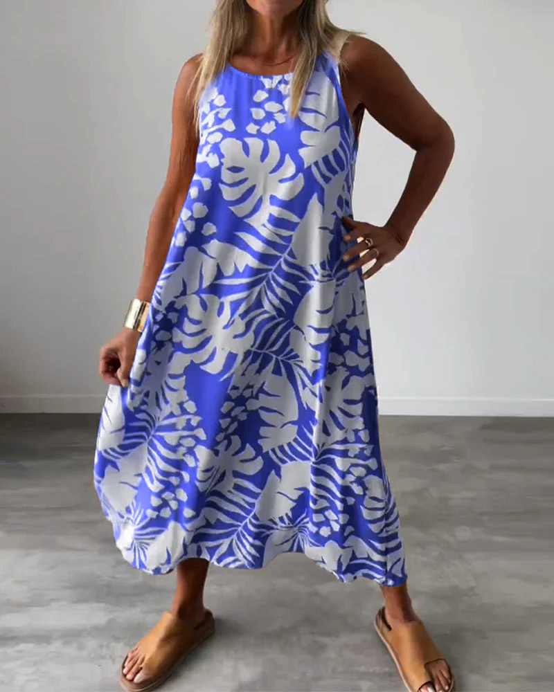 Leaf print casual sleeveless dress - Image 38