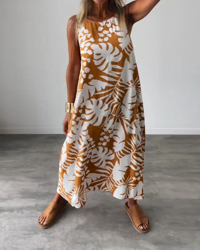 Leaf print casual sleeveless dress - Image 4