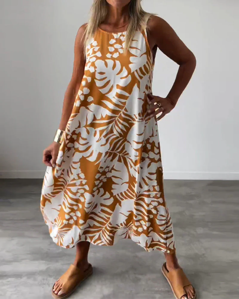 Leaf print casual sleeveless dress - Image 5