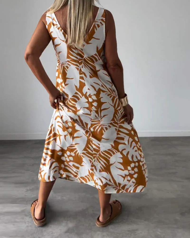 Leaf print casual sleeveless dress - Image 6