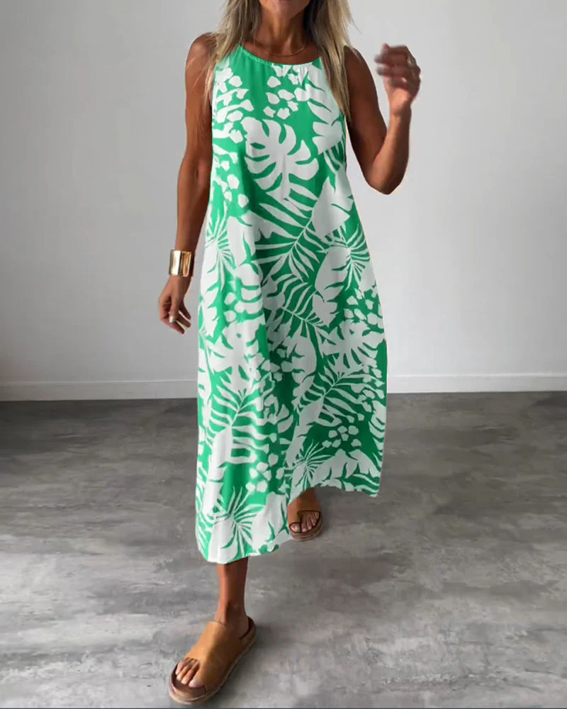 Leaf print casual sleeveless dress - Image 7