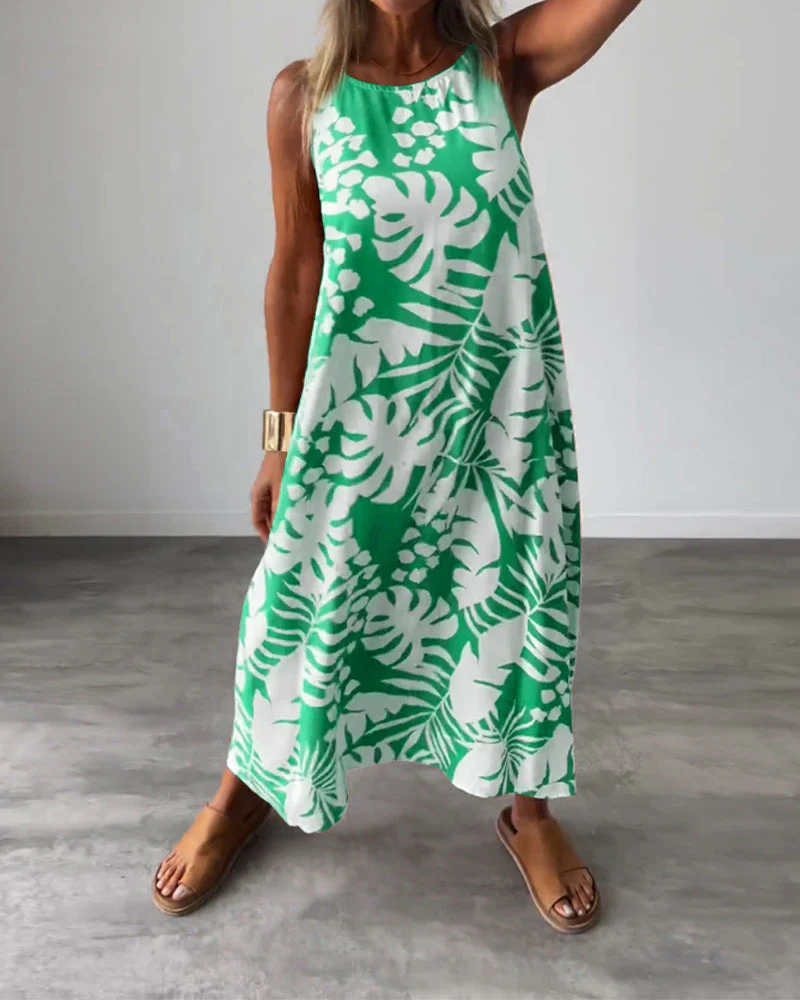Leaf print casual sleeveless dress - Image 8