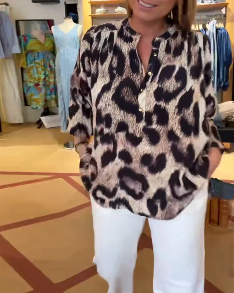 Leopard Print Half Button Blouse
