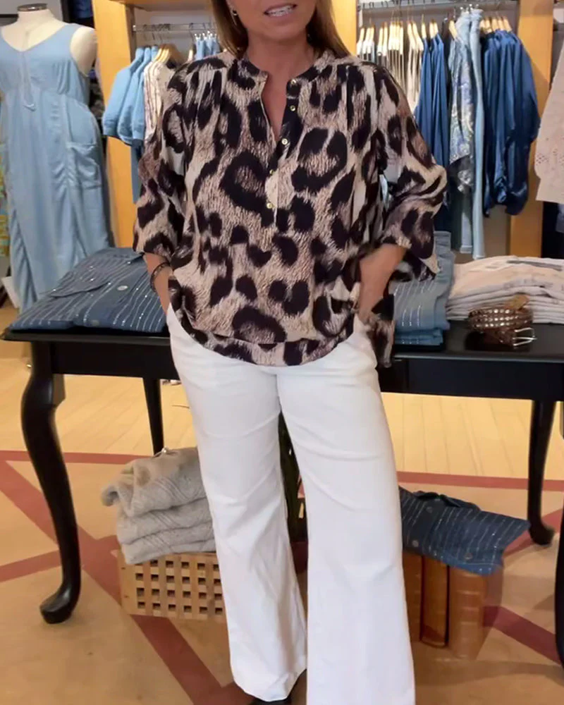 Leopard Print Half Button Blouse - Image 6