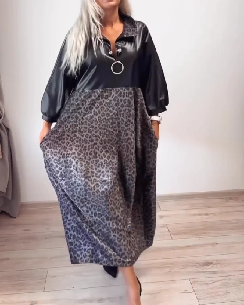 Leopard Print Patchwork Dress - Image 2