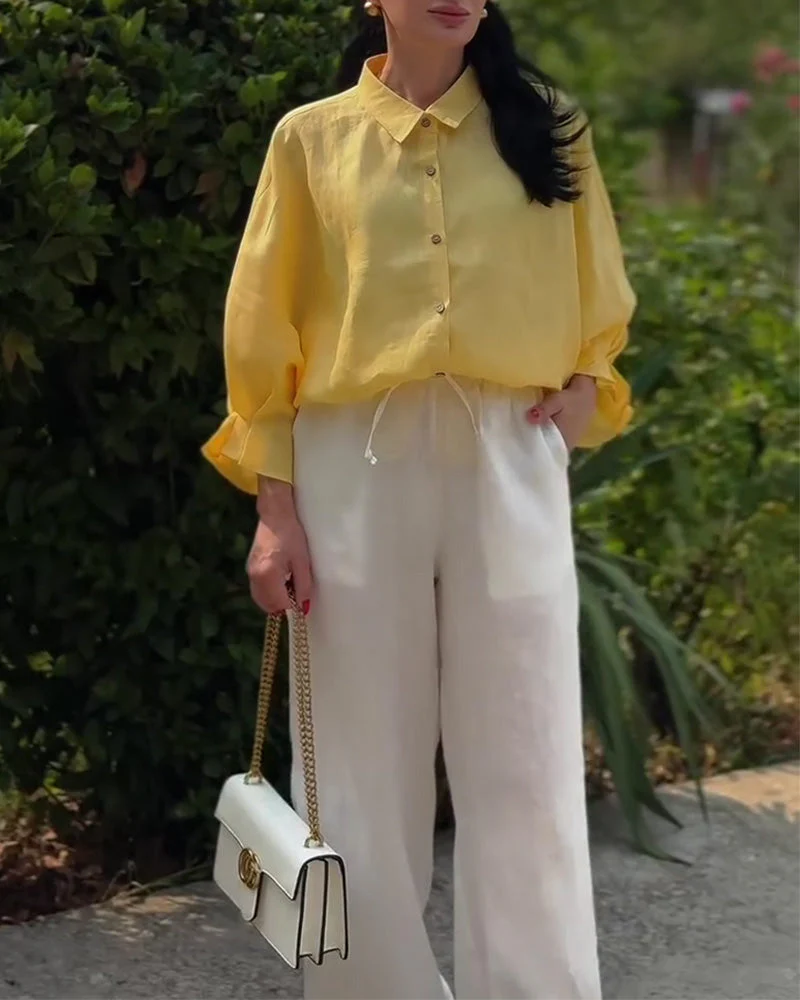 Long Sleeve Button Casual Blouse