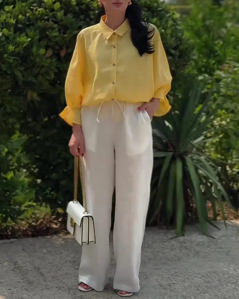 Long Sleeve Button Casual Blouse - Image 4