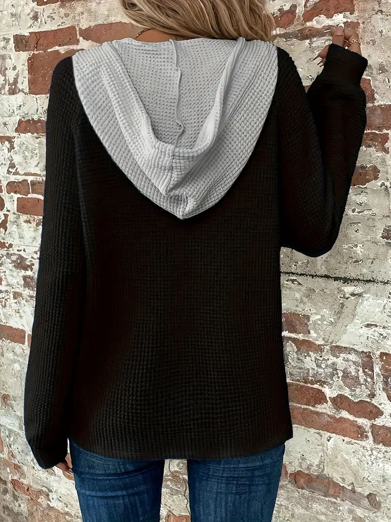 Long Sleeve Button Front Drawstring Hoodie - Image 5