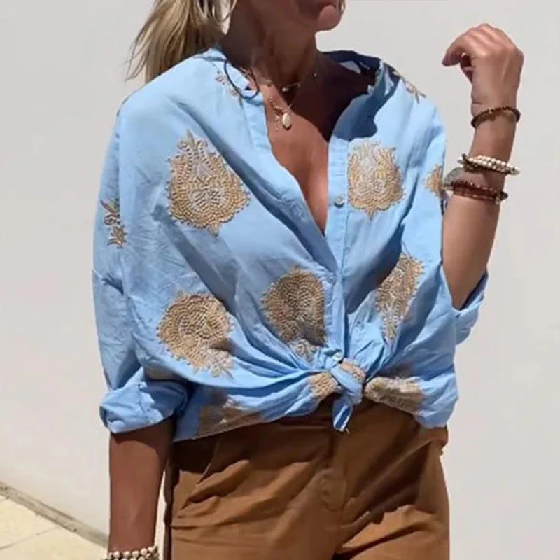 Long Sleeve Button Print Shirt - Image 6